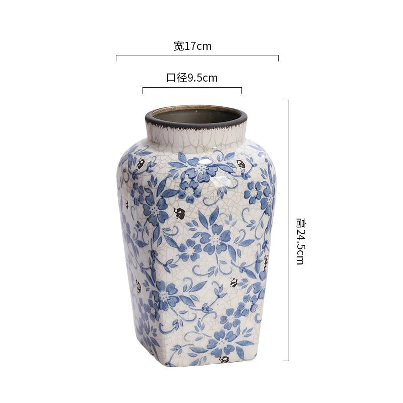 Blue And White Porcelain Vases Flower Arrangements Living Room Decorations Chinese Style Ceramic Home Decoration Retro Porcelain